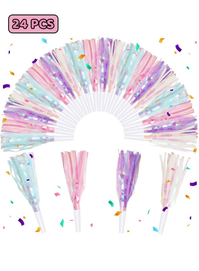 24 PCS Fringe Party Blowers, Noise Makers Glitter Metallic Fringed Party Horns, Colorful Noisemakers Blow Horns Party Whistles for Graduations, Weddings, Birthdays, Family Gatherings, New Years Events (Colorful) - Image 1